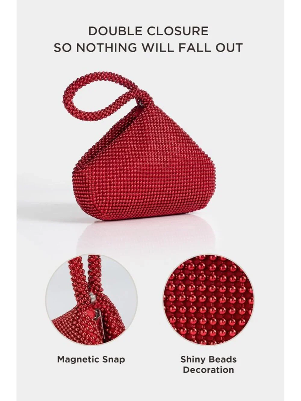 👜Women's Red Beaded Triangle Evening Clutch Wristlet Purses Wedding Bag